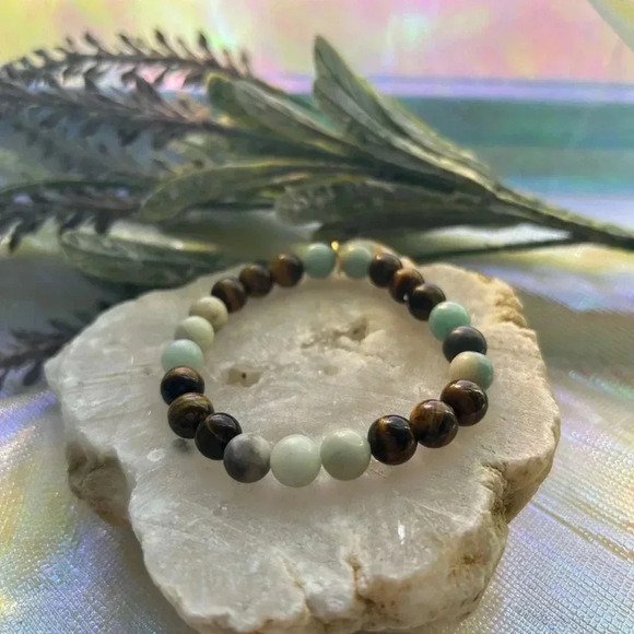 Handmade Amazonite + tiger’s eye Crystal beaded Bracelet 👁️ - Picture 3 of 4